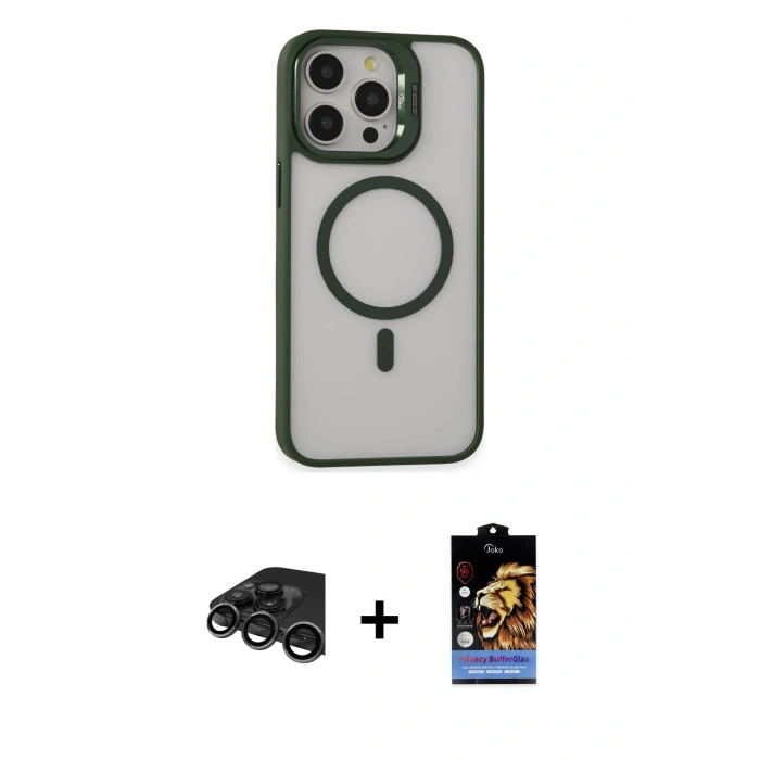 MARSİLYAN™- iPhone 15 Pro Max Kılıf Ahenk Klasik Özel Seri - Siyah Buffer Hayalet Cam Ekran Koruyucu + Raze Metal Kamera Lens - TMGI