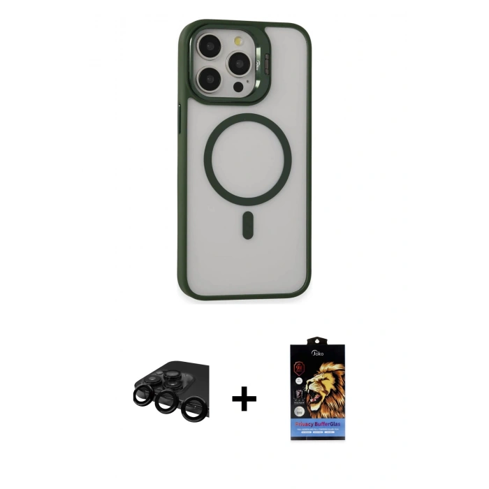 MARSİLYAN™- iPhone 15 Pro Max Kılıf Ahenk Klasik Özel Seri - Siyah Buffer Hayalet Cam Ekran Koruyucu + Raze Metal Kamera Lens - SH