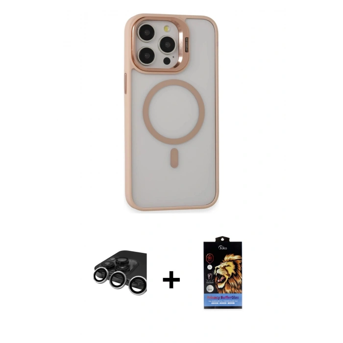 MARSİLYAN™- iPhone 15 Pro Max Kılıf Ahenk Klasik Özel Seri - Siyah Buffer Hayalet Cam Ekran Koruyucu + Raze Metal Kamera Lens - GS