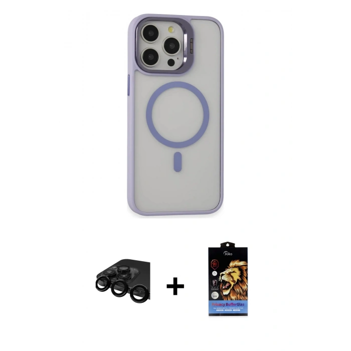 MARSİLYAN™- iPhone 15 Pro Max Kılıf Ahenk Klasik Özel Seri - Siyah Buffer Hayalet Cam Ekran Koruyucu + Raze Metal Kamera Lens - SH