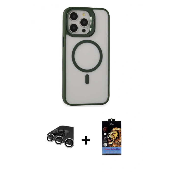MARSİLYAN™- iPhone 15 Pro Max Kılıf Ahenk Klasik Özel Seri - Siyah Buffer Hayalet Cam Ekran Koruyucu + Raze Metal Kamera Lens - GS