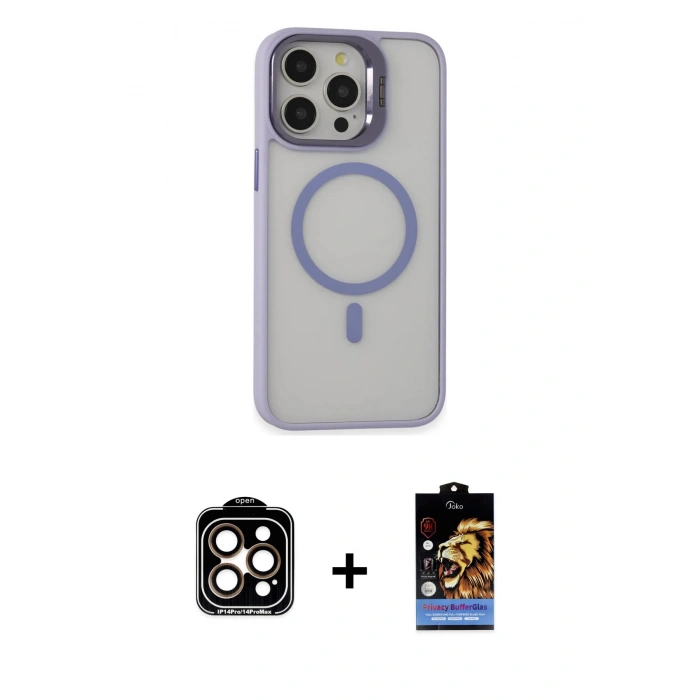 MARSİLYAN™- iPhone 15 Pro Max Kılıf Ahenk Klasik Özel Seri - Siyah Buffer Hayalet Cam Ekran Koruyucu + Turuncu PVD Metal Kamera Lens