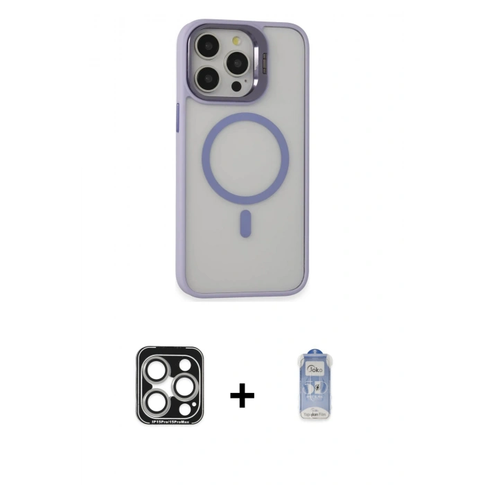 MARSİLYAN™- iPhone 15 Pro Max Kılıf Ahenk Klasik Özel Seri - Siyah Joko Magic 5D Cam + Gümüş PVD Metal Kamera Lens