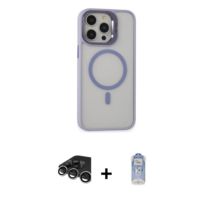 MARSİLYAN™- iPhone 15 Pro Max Kılıf Ahenk Klasik Özel Seri - Siyah Joko Magic 5D Cam + Gümüş Raze Metal Kamera Lens