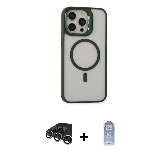 MARSİLYAN™- iPhone 15 Pro Max Kılıf Ahenk Klasik Özel Seri - Siyah Joko Magic 5D Cam + Gümüş Raze Metal Kamera Lens