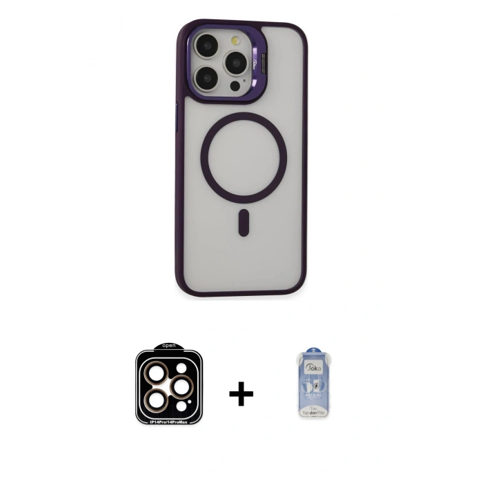 MARSİLYAN™- iPhone 15 Pro Max Kılıf Ahenk Klasik Özel Seri - Siyah Joko Magic 5D Cam + PVD Metal Kamera Lens - TU