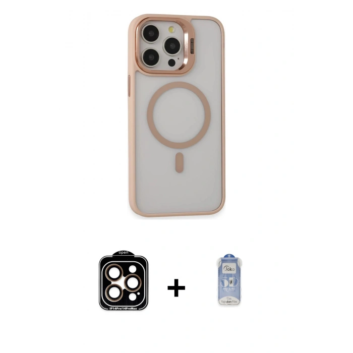 MARSİLYAN™- iPhone 15 Pro Max Kılıf Ahenk Klasik Özel Seri - Siyah Joko Magic 5D Cam + PVD Metal Kamera Lens - TU