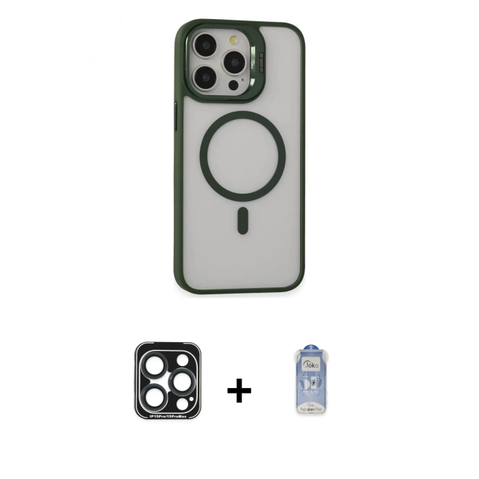 MARSİLYAN™- iPhone 15 Pro Max Kılıf Ahenk Klasik Özel Seri - Siyah Joko Magic 5D Cam + PVD Metal Kamera Lens - LT