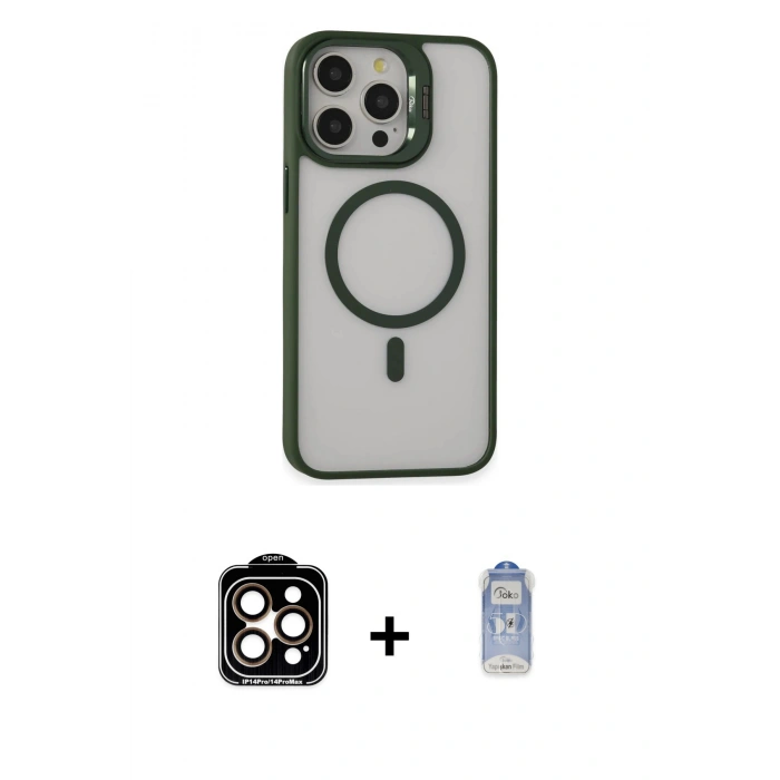 MARSİLYAN™- iPhone 15 Pro Max Kılıf Ahenk Klasik Özel Seri - Siyah Joko Magic 5D Cam + PVD Metal Kamera Lens - TU