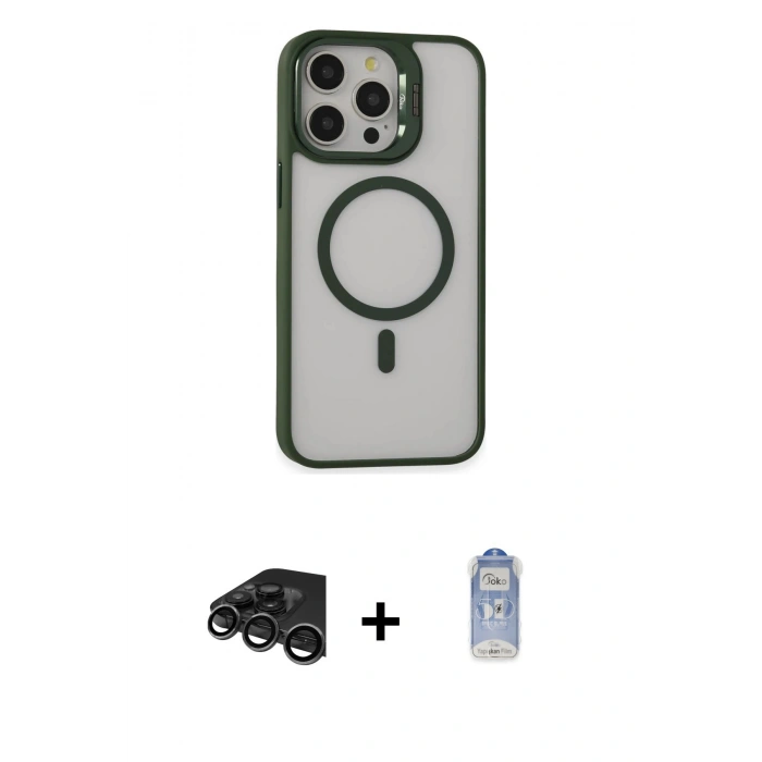 MARSİLYAN™- iPhone 15 Pro Max Kılıf Ahenk Klasik Özel Seri - Siyah Joko Magic 5D Cam + Titanyum Gri Raze Metal Kamera Lens
