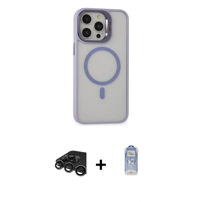 MARSİLYAN™- iPhone 15 Pro Max Kılıf Ahenk Klasik Özel Seri - Siyah Joko Magic 5D Cam + Titanyum Gri Raze Metal Kamera Lens