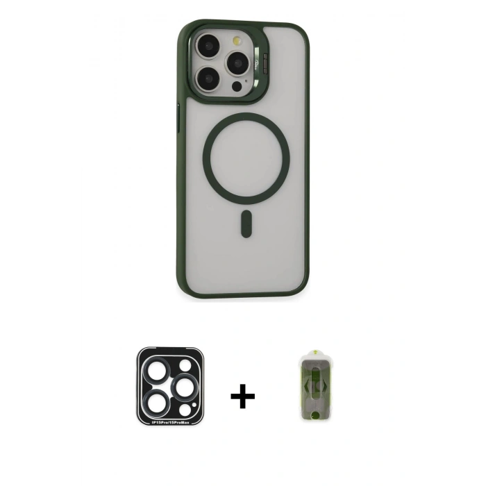 MARSİLYAN™- iPhone 15 Pro Max Kılıf Ahenk Klasik Özel Seri - Siyah Joko Magic 5D Hayalet Cam + Lacivert PVD Metal Kamera Lens