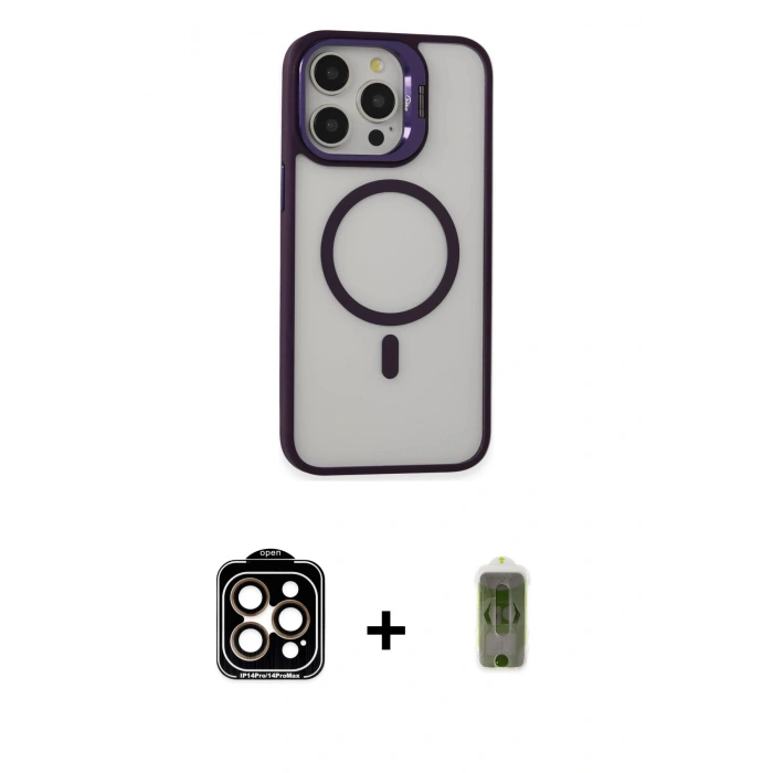 MARSİLYAN™- iPhone 15 Pro Max Kılıf Ahenk Klasik Özel Seri - Siyah Joko Magic 5D Hayalet Cam + PVD Metal Kamera Lens - TU