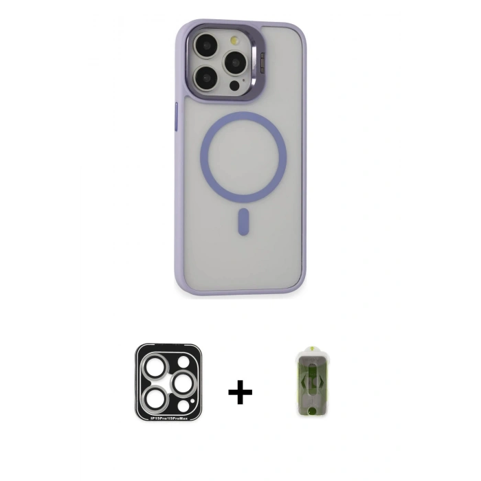 MARSİLYAN™- iPhone 15 Pro Max Kılıf Ahenk Klasik Özel Seri - Siyah Joko Magic 5D Hayalet Cam + PVD Metal Kamera Lens - GS