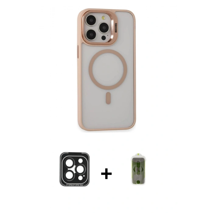 MARSİLYAN™- iPhone 15 Pro Max Kılıf Ahenk Klasik Özel Seri - Siyah Joko Magic 5D Hayalet Cam + PVD Metal Kamera Lens - SH
