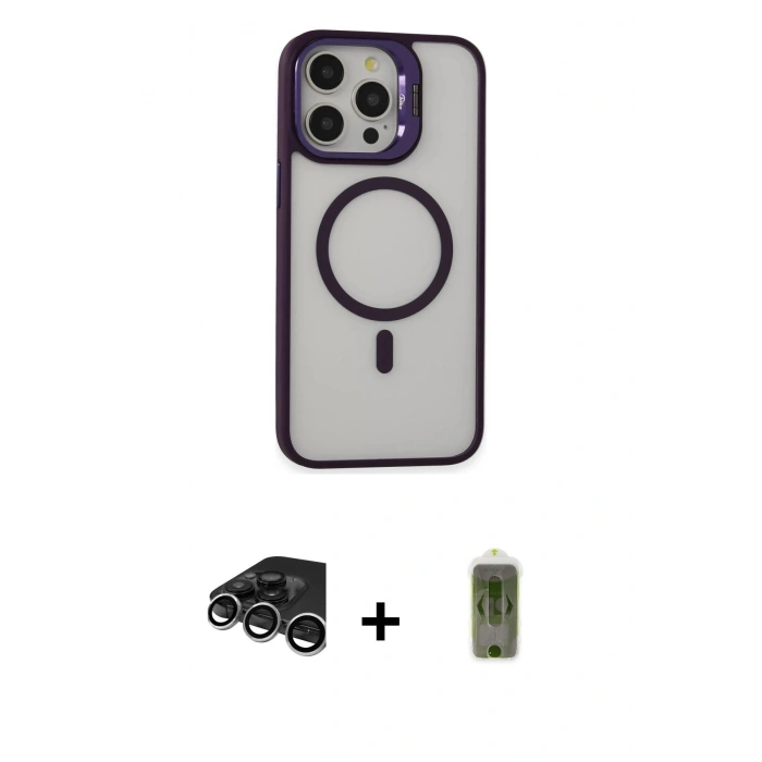 MARSİLYAN™- iPhone 15 Pro Max Kılıf Ahenk Klasik Özel Seri - Siyah Joko Magic 5D Hayalet Cam + Raze Metal Kamera Lens - GS