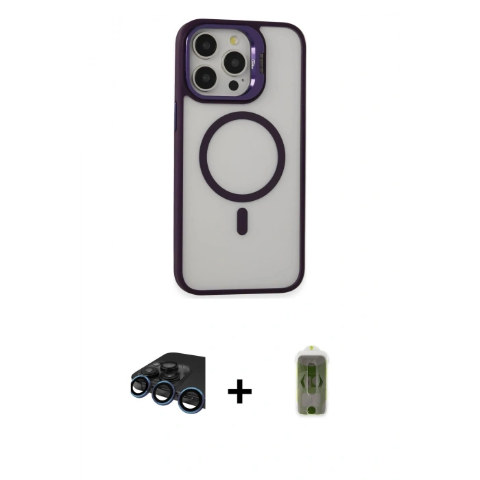 MARSİLYAN™- iPhone 15 Pro Max Kılıf Ahenk Klasik Özel Seri - Siyah Joko Magic 5D Hayalet Cam + Raze Metal Kamera Lens - LT