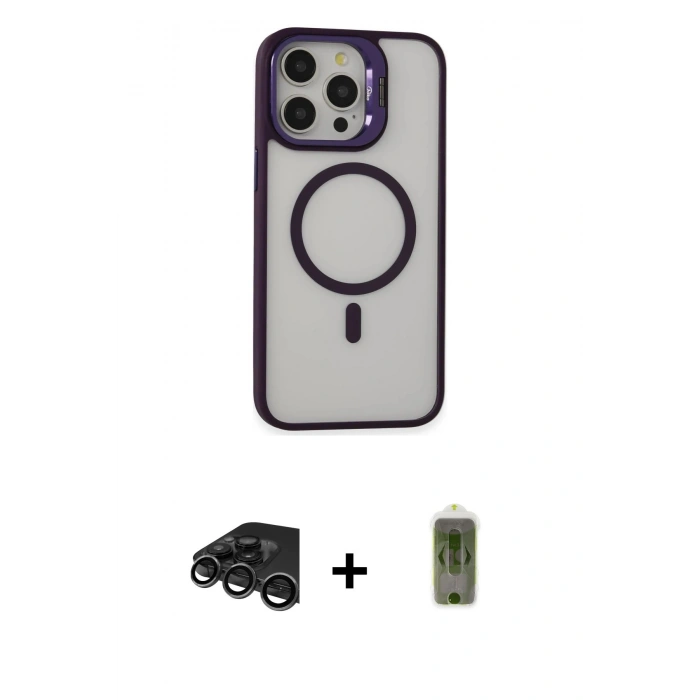 MARSİLYAN™- iPhone 15 Pro Max Kılıf Ahenk Klasik Özel Seri - Siyah Joko Magic 5D Hayalet Cam + Raze Metal Kamera Lens - TMGI