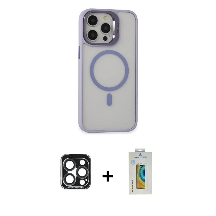 MARSİLYAN™- iPhone 15 Pro Max Kılıf Ahenk Klasik Özel Seri - Siyah Polymer Nano Ekran Koruyucu + PVD Metal Kamera Lens - LT