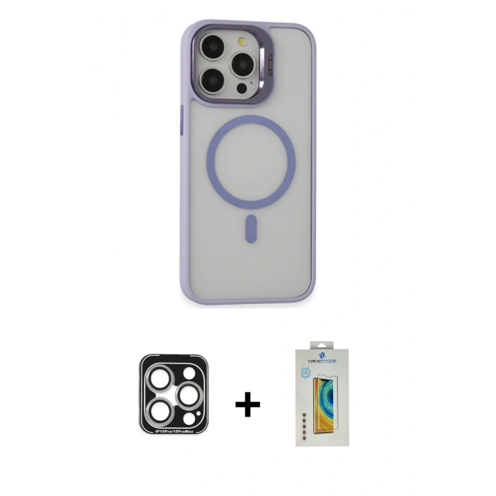 MARSİLYAN™- iPhone 15 Pro Max Kılıf Ahenk Klasik Özel Seri - Siyah Polymer Nano Ekran Koruyucu + PVD Metal Kamera Lens - GS