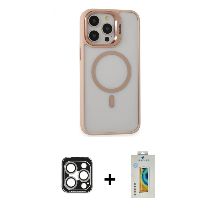 MARSİLYAN™- iPhone 15 Pro Max Kılıf Ahenk Klasik Özel Seri - Siyah Polymer Nano Ekran Koruyucu + PVD Metal Kamera Lens - GS