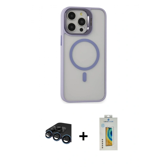 MARSİLYAN™- iPhone 15 Pro Max Kılıf Ahenk Klasik Özel Seri - Siyah Polymer Nano Ekran Koruyucu + Raze Metal Kamera Lens - LT