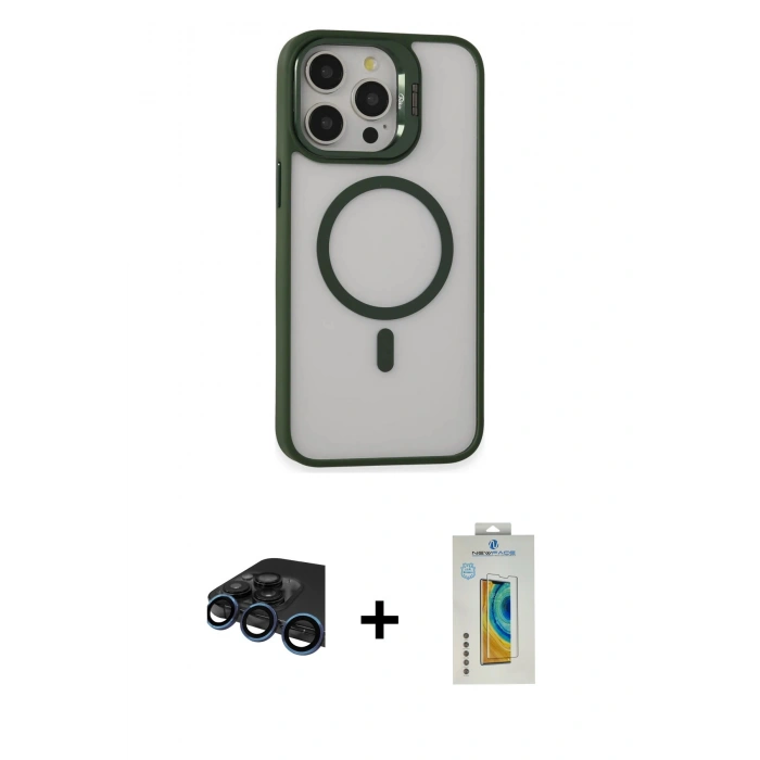 MARSİLYAN™- iPhone 15 Pro Max Kılıf Ahenk Klasik Özel Seri - Siyah Polymer Nano Ekran Koruyucu + Raze Metal Kamera Lens - LT