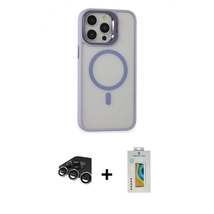 MARSİLYAN™- iPhone 15 Pro Max Kılıf Ahenk Klasik Özel Seri - Siyah Polymer Nano Ekran Koruyucu + Raze Metal Kamera Lens - GS