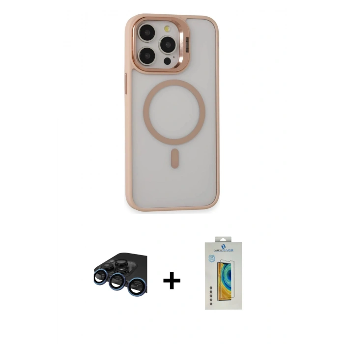 MARSİLYAN™- iPhone 15 Pro Max Kılıf Ahenk Klasik Özel Seri - Siyah Polymer Nano Ekran Koruyucu + Raze Metal Kamera Lens - LT