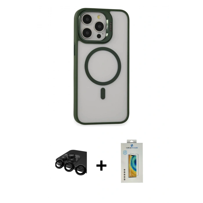 MARSİLYAN™- iPhone 15 Pro Max Kılıf Ahenk Klasik Özel Seri - Siyah Polymer Nano Ekran Koruyucu + Raze Metal Kamera Lens - SH