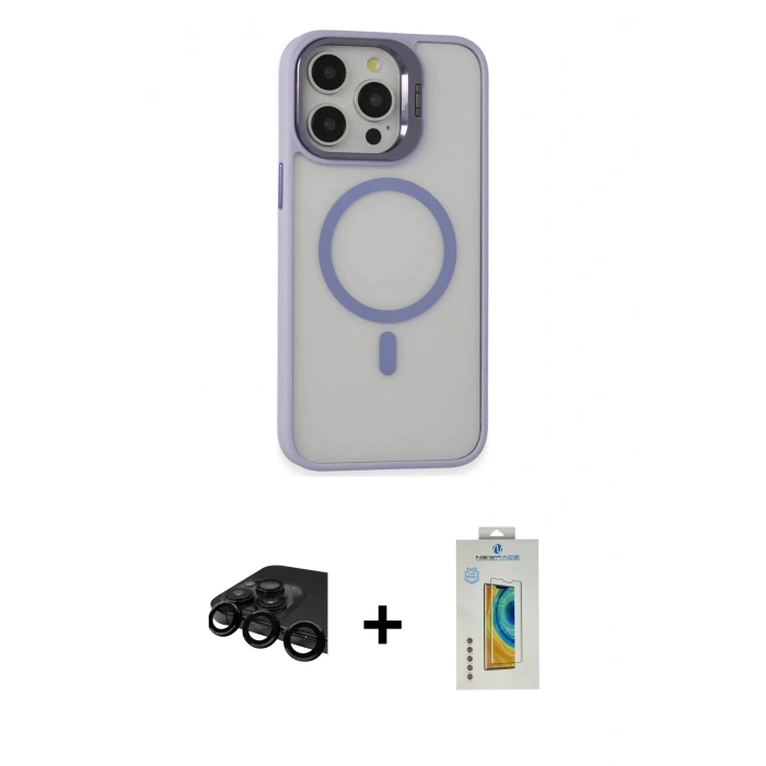 MARSİLYAN™- iPhone 15 Pro Max Kılıf Ahenk Klasik Özel Seri - Siyah Polymer Nano Ekran Koruyucu + Raze Metal Kamera Lens - SH