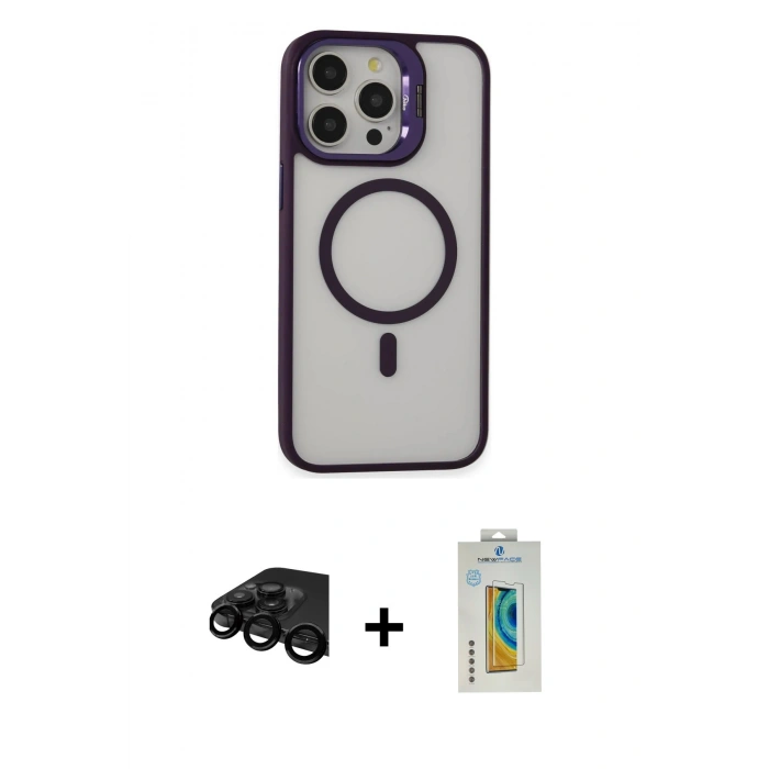 MARSİLYAN™- iPhone 15 Pro Max Kılıf Ahenk Klasik Özel Seri - Siyah Polymer Nano Ekran Koruyucu + Raze Metal Kamera Lens - SH