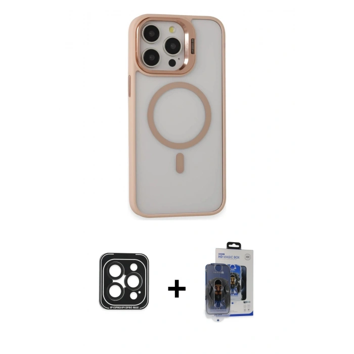 MARSİLYAN™- iPhone 15 Pro Max Kılıf Ahenk Klasik Özel Seri - Siyah Vanessa Magic Cam + PVD Metal Kamera Lens - SH