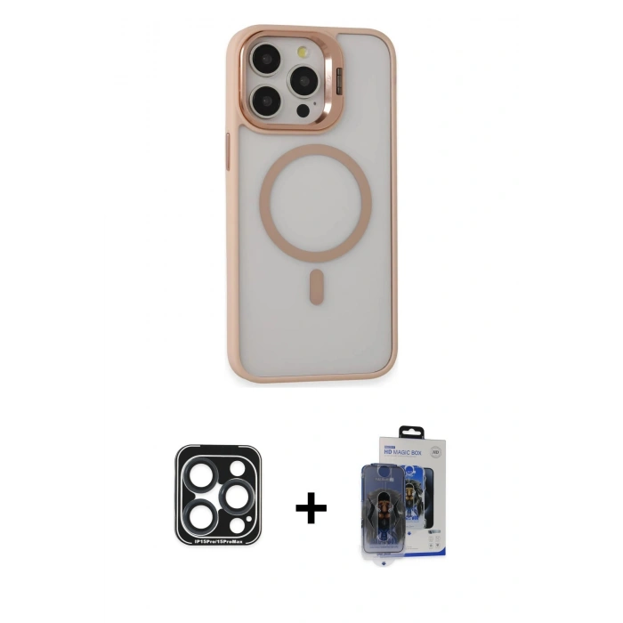 MARSİLYAN™- iPhone 15 Pro Max Kılıf Ahenk Klasik Özel Seri - Siyah Vanessa Magic Cam + PVD Metal Kamera Lens - LT