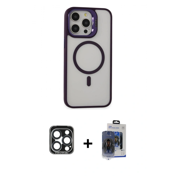 MARSİLYAN™- iPhone 15 Pro Max Kılıf Ahenk Klasik Özel Seri - Siyah Vanessa Magic Cam + PVD Metal Kamera Lens - LT