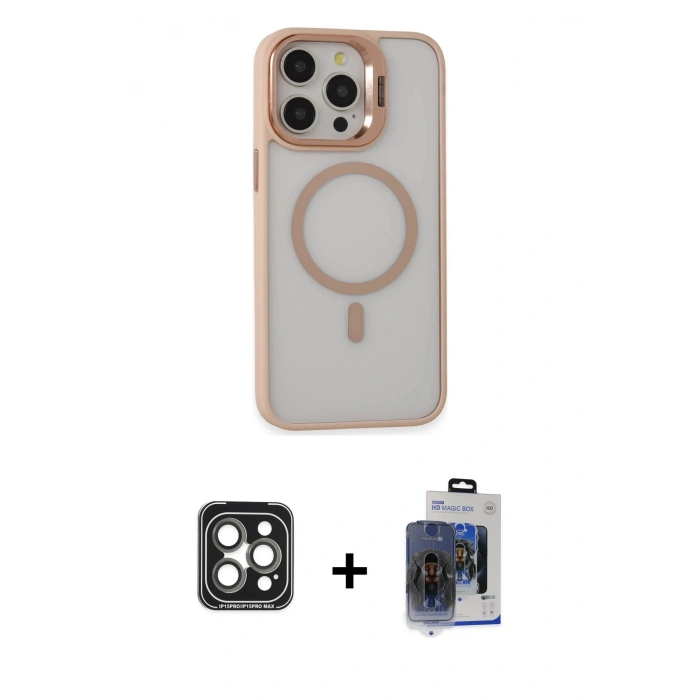 MARSİLYAN™- iPhone 15 Pro Max Kılıf Ahenk Klasik Özel Seri - Siyah Vanessa Magic Cam + PVD Metal Kamera Lens - GI