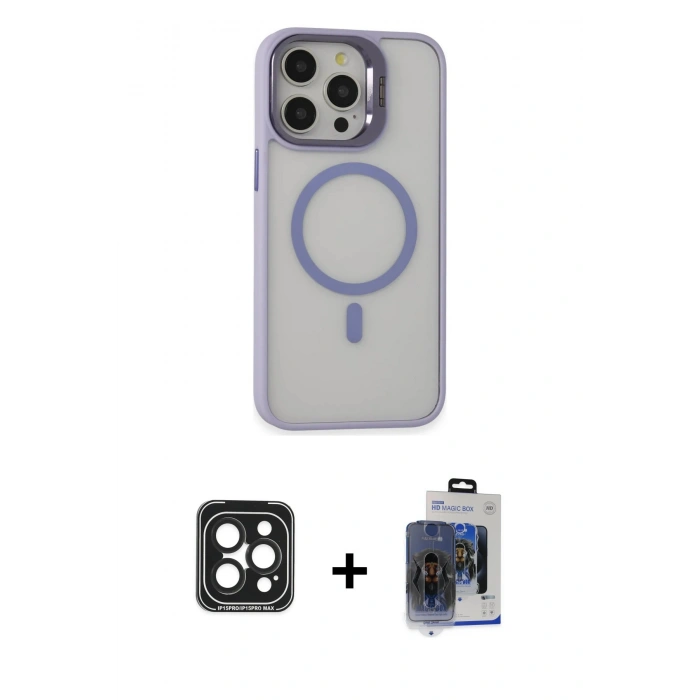 MARSİLYAN™- iPhone 15 Pro Max Kılıf Ahenk Klasik Özel Seri - Siyah Vanessa Magic Cam + PVD Metal Kamera Lens - SH
