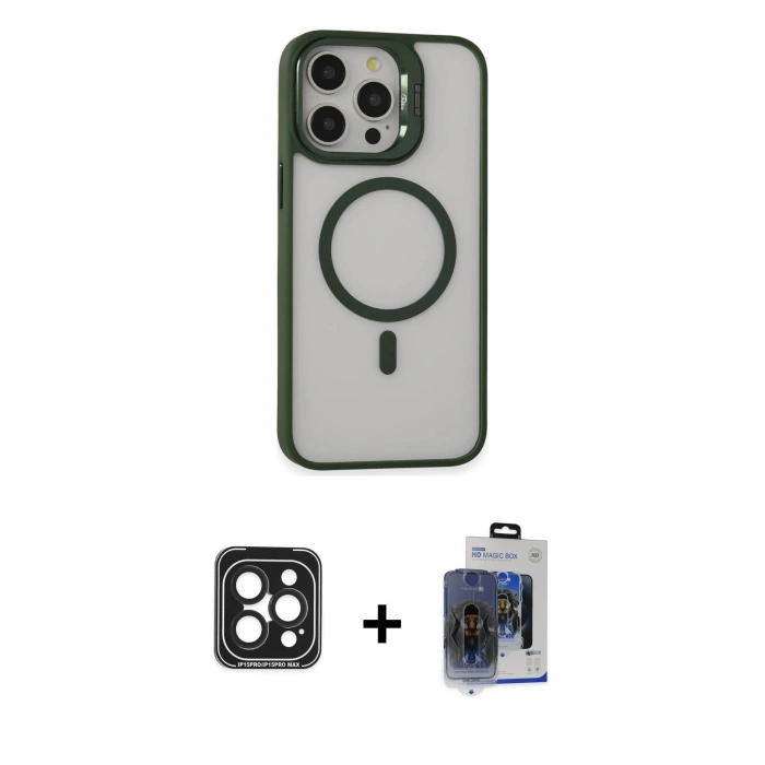 MARSİLYAN™- iPhone 15 Pro Max Kılıf Ahenk Klasik Özel Seri - Siyah Vanessa Magic Cam + PVD Metal Kamera Lens - SH