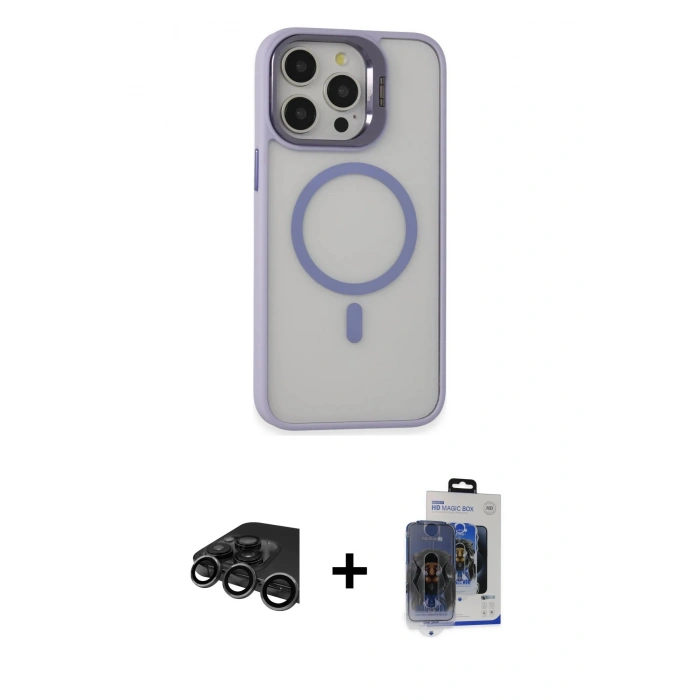 MARSİLYAN™- iPhone 15 Pro Max Kılıf Ahenk Klasik Özel Seri - Siyah Vanessa Magic Cam + Raze Metal Kamera Lens - TMGI