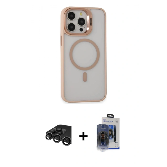MARSİLYAN™- iPhone 15 Pro Max Kılıf Ahenk Klasik Özel Seri - Siyah Vanessa Magic Cam + Raze Metal Kamera Lens - TMGI