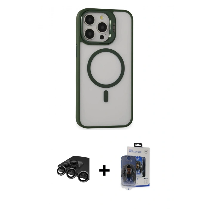 MARSİLYAN™- iPhone 15 Pro Max Kılıf Ahenk Klasik Özel Seri - Siyah Vanessa Magic Cam + Raze Metal Kamera Lens - TMGI