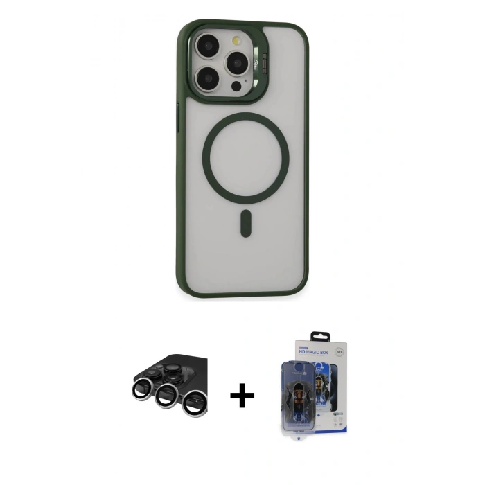 MARSİLYAN™- iPhone 15 Pro Max Kılıf Ahenk Klasik Özel Seri - Siyah Vanessa Magic Cam + Raze Metal Kamera Lens - GS