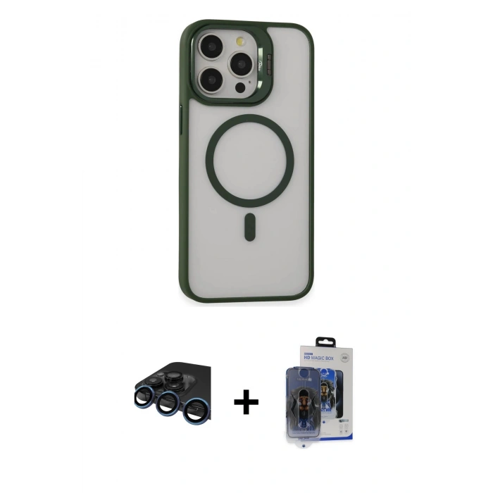 MARSİLYAN™- iPhone 15 Pro Max Kılıf Ahenk Klasik Özel Seri - Siyah Vanessa Magic Cam + Raze Metal Kamera Lens - LT