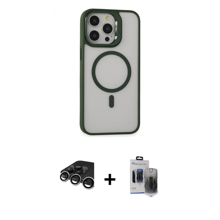 MARSİLYAN™- iPhone 15 Pro Max Kılıf Ahenk Klasik Özel Seri - Siyah Vanessa Magic Hayalet Cam + Gümüş Raze Metal Kamera Lens
