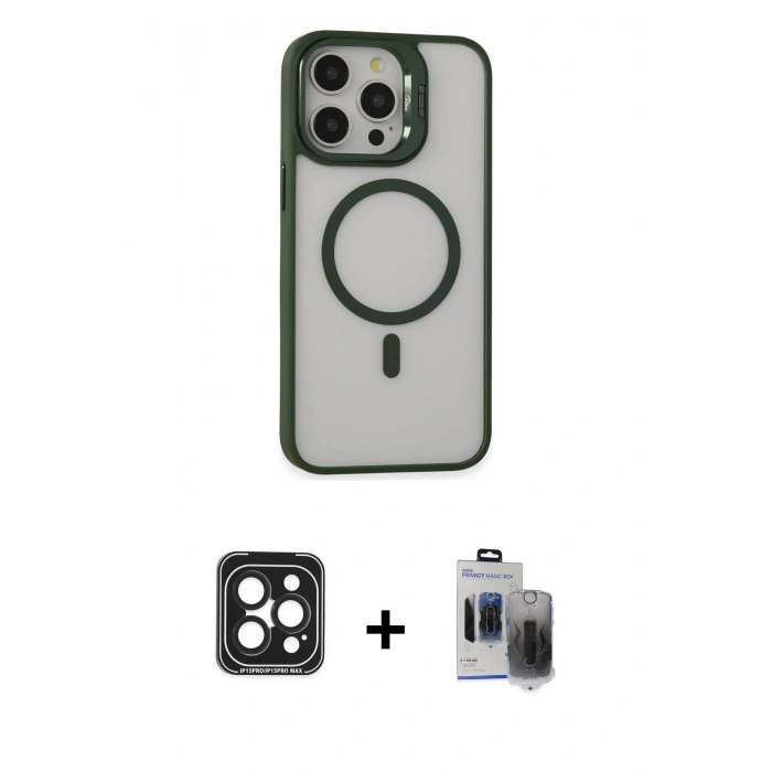 MARSİLYAN™- iPhone 15 Pro Max Kılıf Ahenk Klasik Özel Seri - Siyah Vanessa Magic Hayalet Cam + PVD Metal Kamera Lens - SH