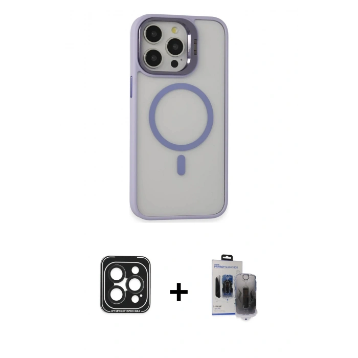 MARSİLYAN™- iPhone 15 Pro Max Kılıf Ahenk Klasik Özel Seri - Siyah Vanessa Magic Hayalet Cam + PVD Metal Kamera Lens - SH