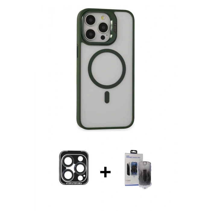 MARSİLYAN™- iPhone 15 Pro Max Kılıf Ahenk Klasik Özel Seri - Siyah Vanessa Magic Hayalet Cam + PVD Metal Kamera Lens - LT