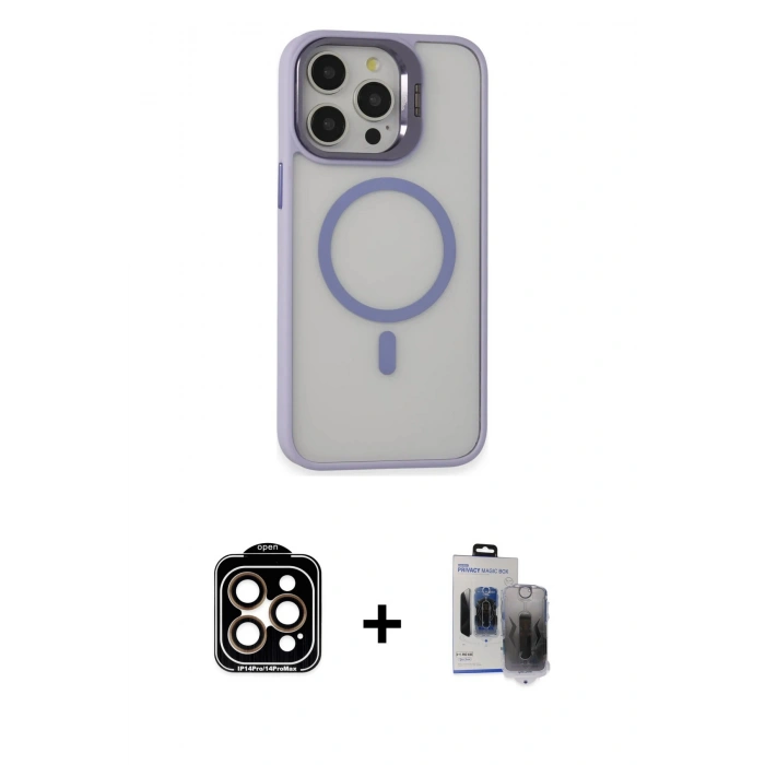 MARSİLYAN™- iPhone 15 Pro Max Kılıf Ahenk Klasik Özel Seri - Siyah Vanessa Magic Hayalet Cam + PVD Metal Kamera Lens - TU