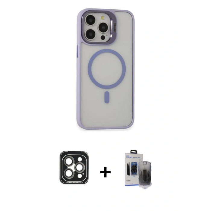 MARSİLYAN™- iPhone 15 Pro Max Kılıf Ahenk Klasik Özel Seri - Siyah Vanessa Magic Hayalet Cam + PVD Metal Kamera Lens - GI