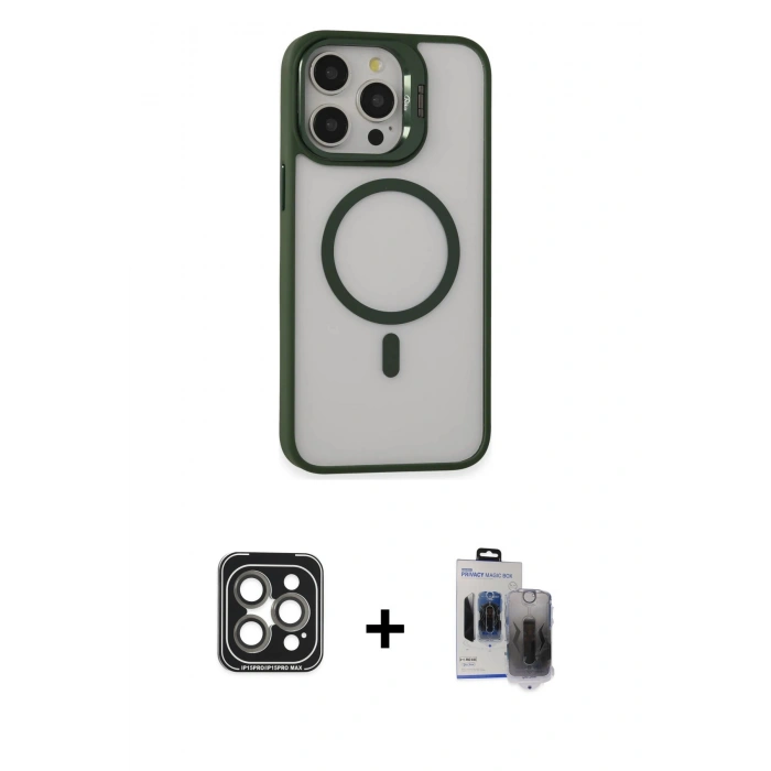 MARSİLYAN™- iPhone 15 Pro Max Kılıf Ahenk Klasik Özel Seri - Siyah Vanessa Magic Hayalet Cam + PVD Metal Kamera Lens - GI